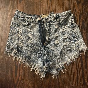 Acid wash denim shorts
